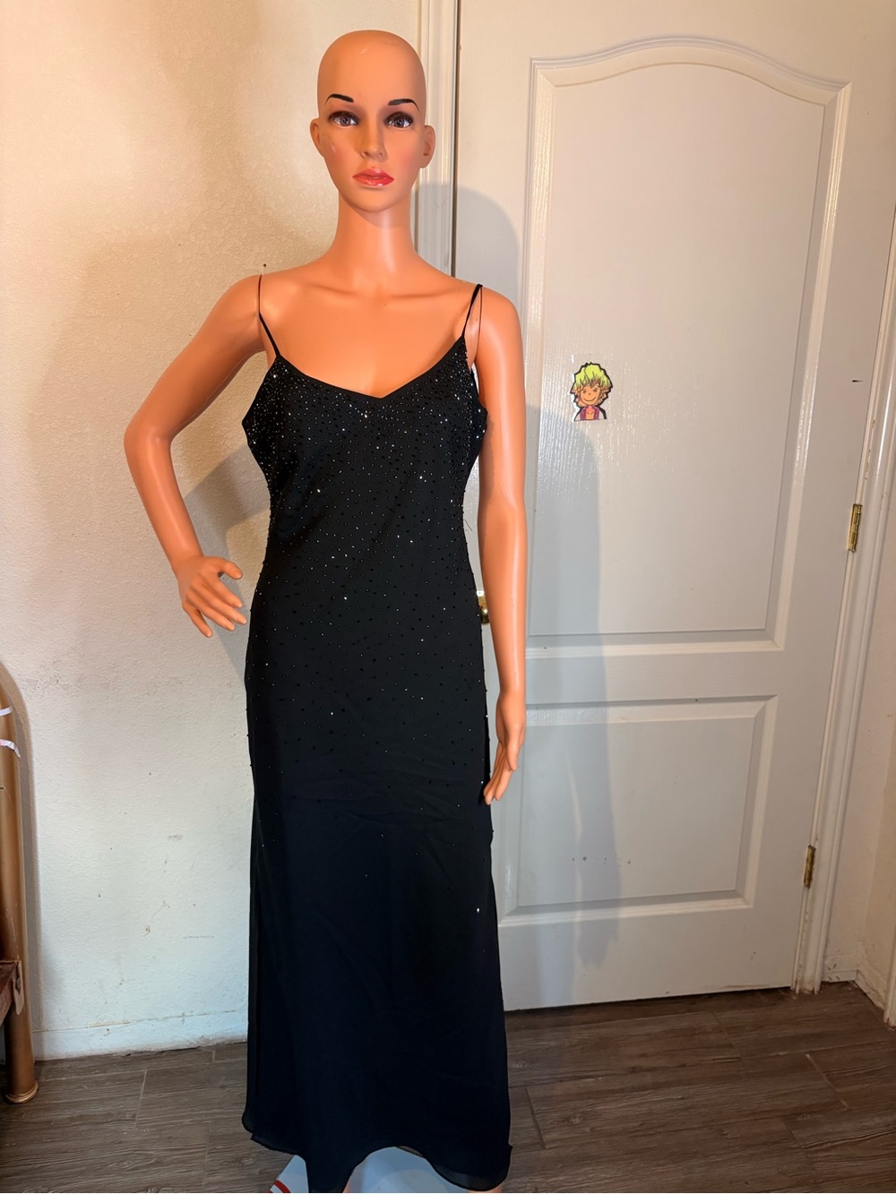 Elegant Black Beaded Slip Dress - Women's Evening Gown